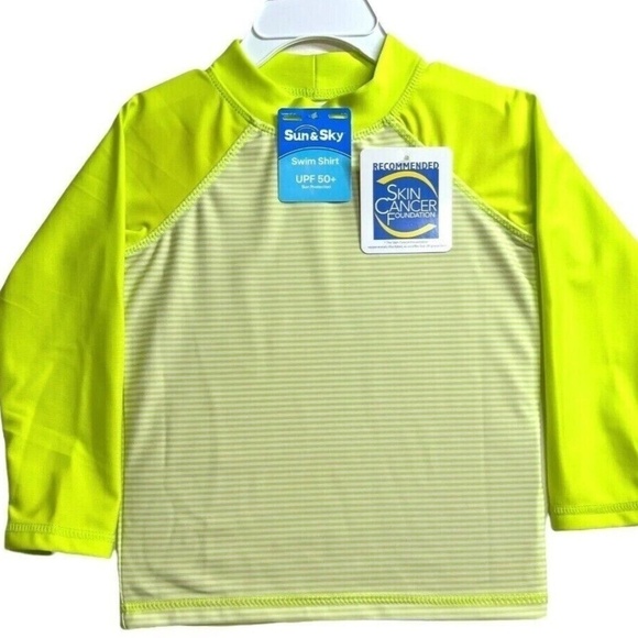 Toddler Swim Shirt UPF 50+ Sun Protection Lime Green Stripped 2T-3T - Picture 1 of 4